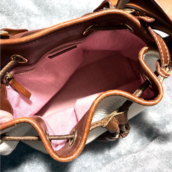 Dooney & Bourke Cream and Brown Leather Drawstring Bag - Picture 4 of 4